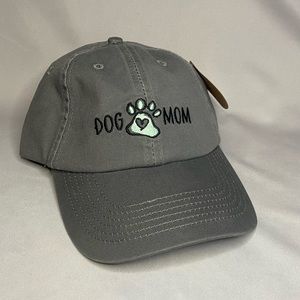 NWT “Dog🐾Mom” Hat, gray w/aqua stitching adjustable